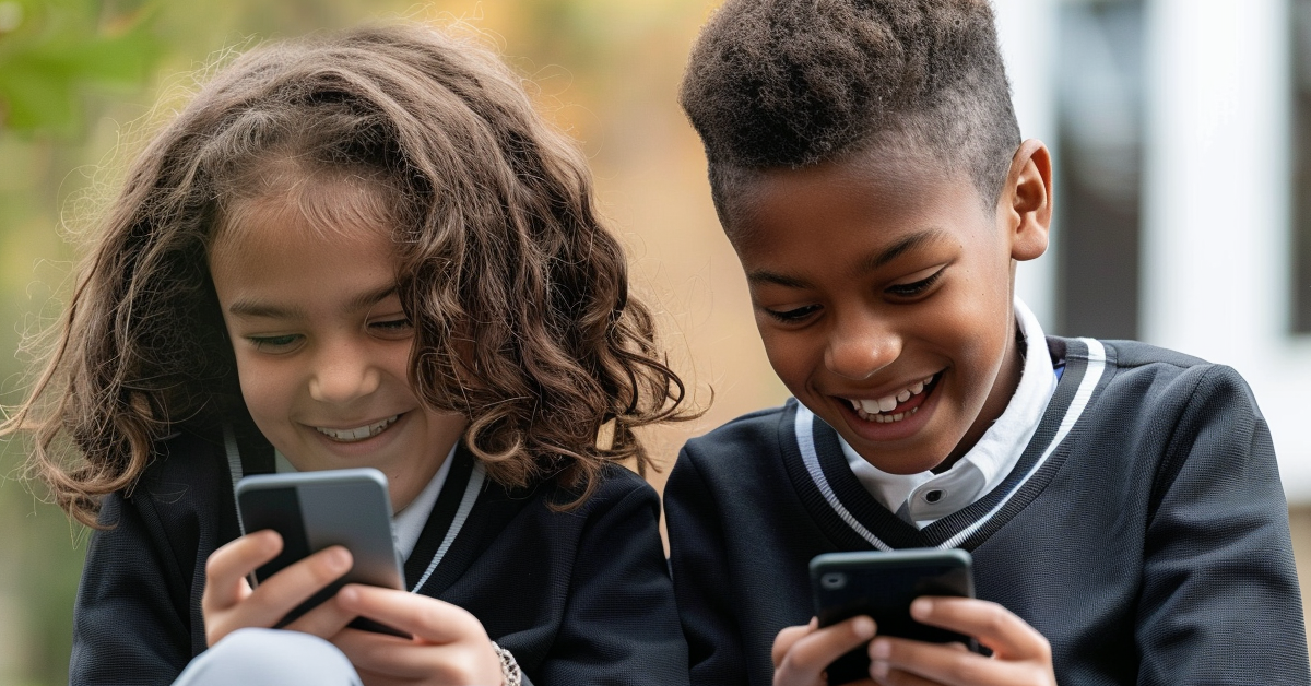 Children using smartphones